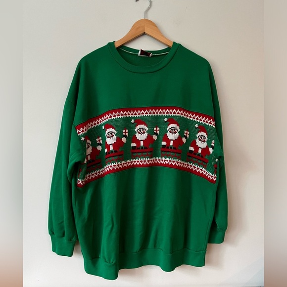 Nutcracker Sweaters - Vintage Nutcracker Smocked Santa’s Green Christmas Holiday Crewneck Sweater
